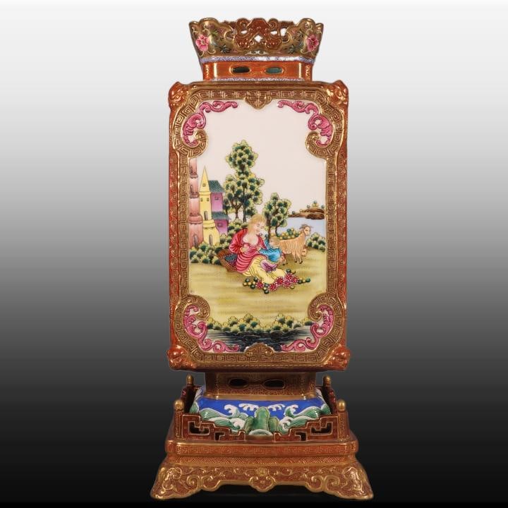A Exquisite Enamel Gold Ground Figures Pattern Lantern: A Exquisite Enamel Gold Ground Figures Pattern Lantern,Qing Dynasty, China,Yongzheng Four-character Mark,Size:14.2inx6.5in