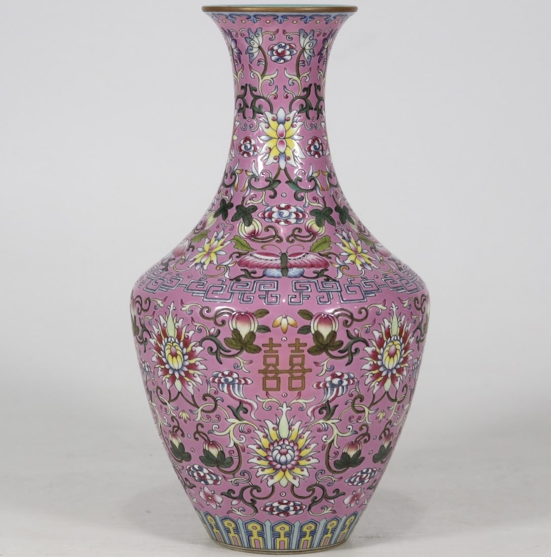 A Exquisite Ruby Red Glazed Painted Gold Lotus Pattern Vase: A Exquisite Ruby Red Glazed Painted Gold Lotus Pattern Vase,Qing Dynasty, China,Qianlong Six-character Mark,Size:6.1inx5.4in 胭脂红描金缠枝莲纹
