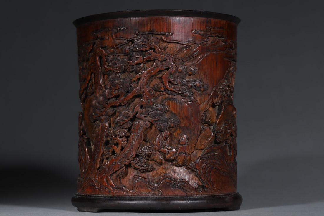 A Exquisite Bamboo Figures Pattern Brush Pot - 2