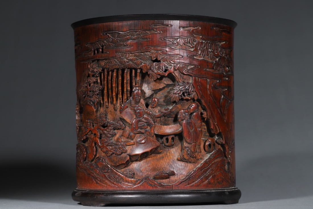 A Exquisite Bamboo Figures Pattern Brush Pot - 3