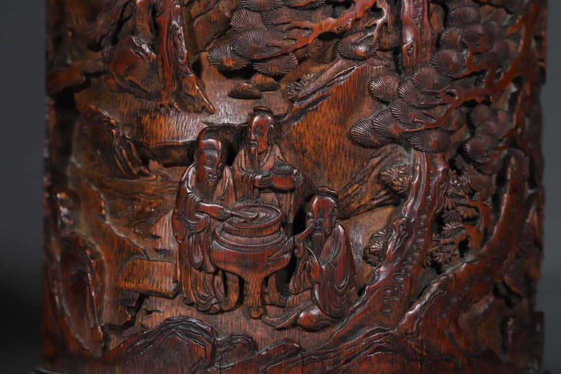 A Exquisite Bamboo Figures Pattern Brush Pot - 4