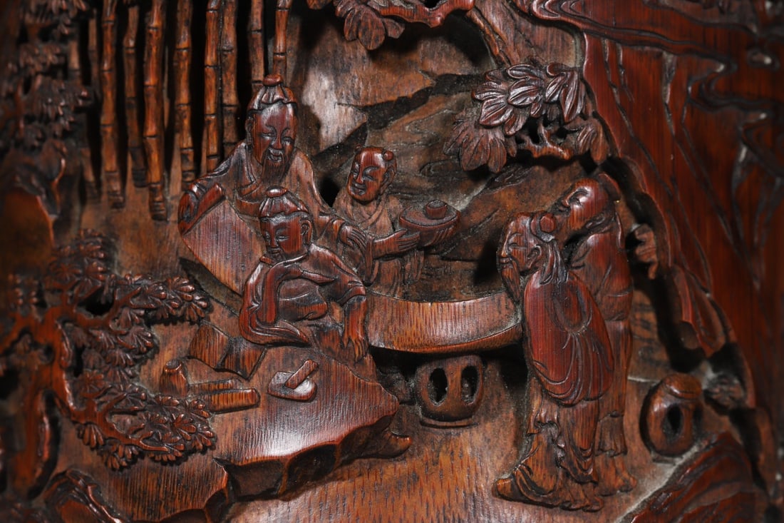 A Exquisite Bamboo Figures Pattern Brush Pot - 5