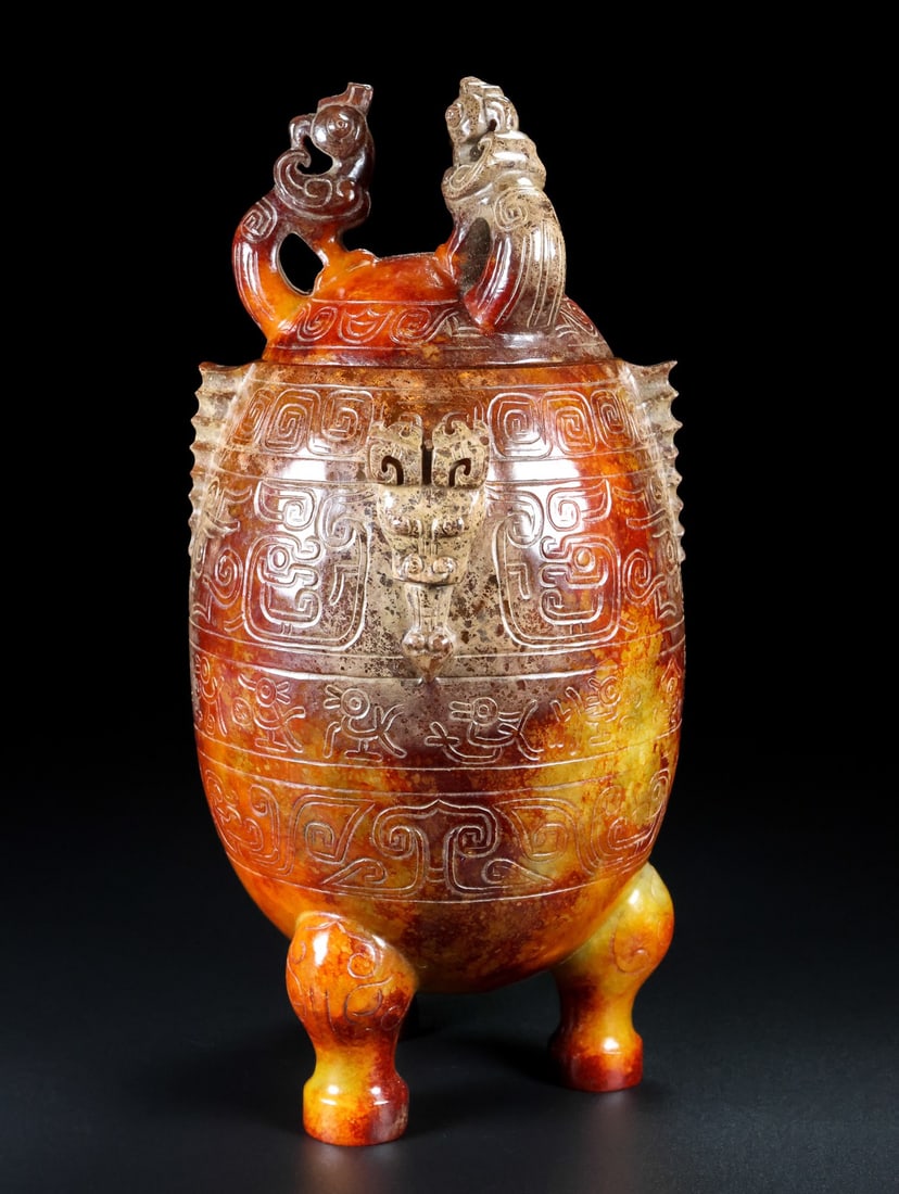 A Exquisite Hotan Jade Beast-Face Pattern Vase - 4