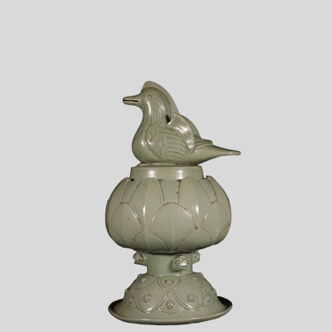 A Exquisite Yue Yao Celadon Glazed Bird Shape Incense Burner: A Exquisite Yue Yao Celadon Glazed Bird Shape Incense Burner,Five Dynasties,Size:11.8inx6.3in 越窑青釉鸟形香薰,五代