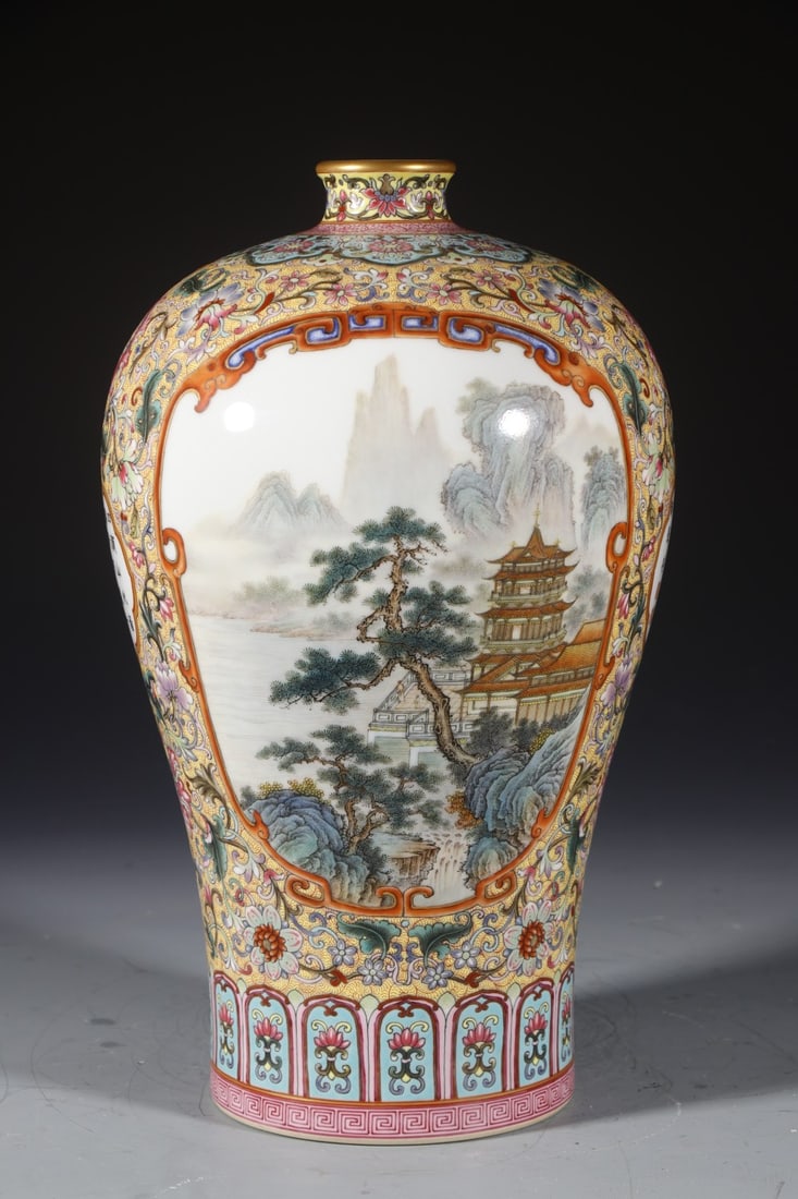 A Exquisite Enamel Landscape Pattern Vase - 6