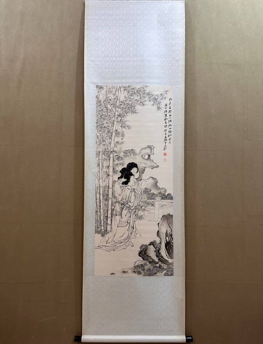 A Chinese Vertical Scroll Ink Figure Painting on Paper: A Chinese Vertical Scroll Ink Figure Painting on Paper,Modern Time of China,Zhang Daqian,without frame size:20.5inx49.6in