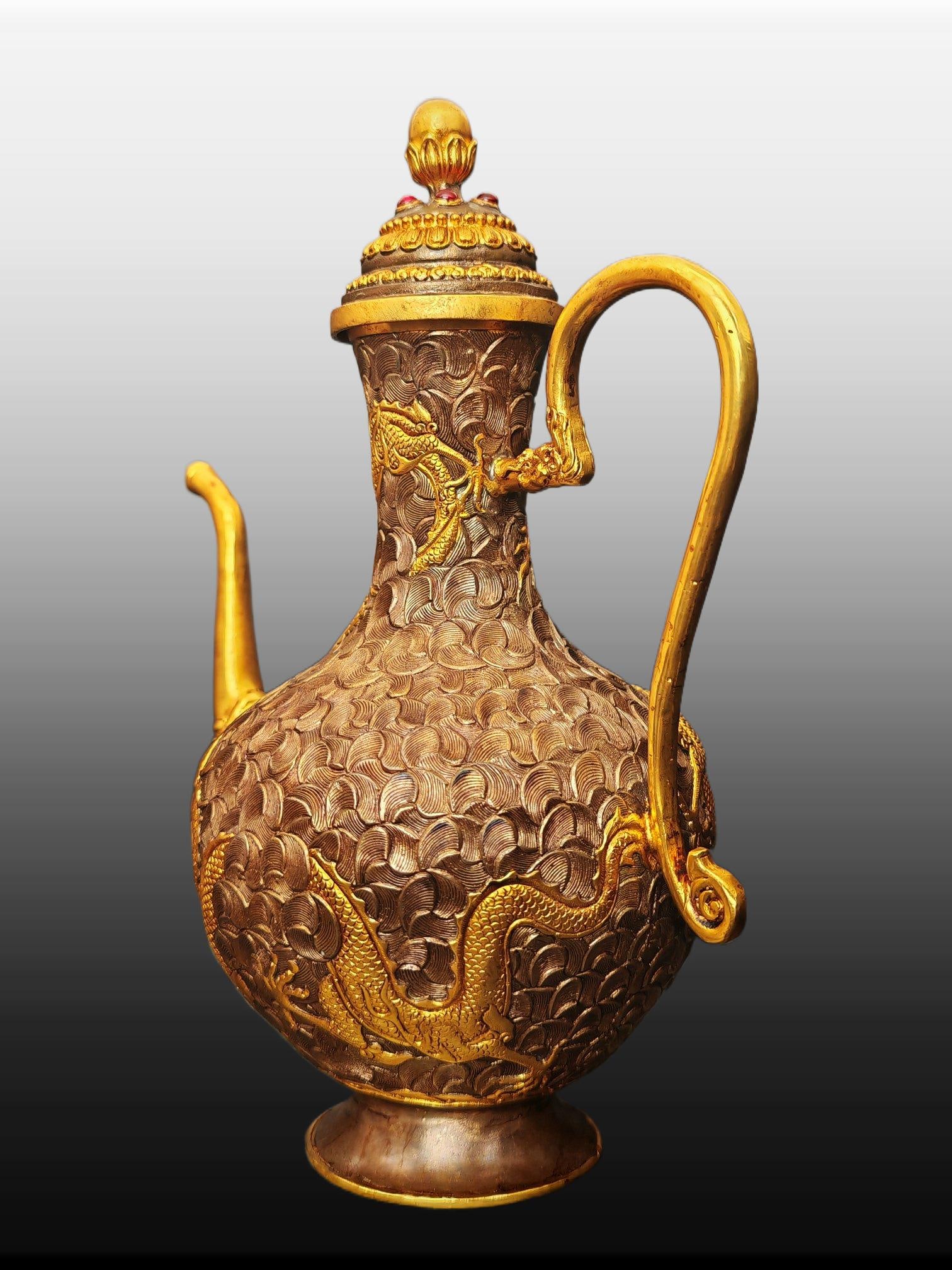 A Exquisite Gilt Bronze Dragon Pattern Ewer - 2