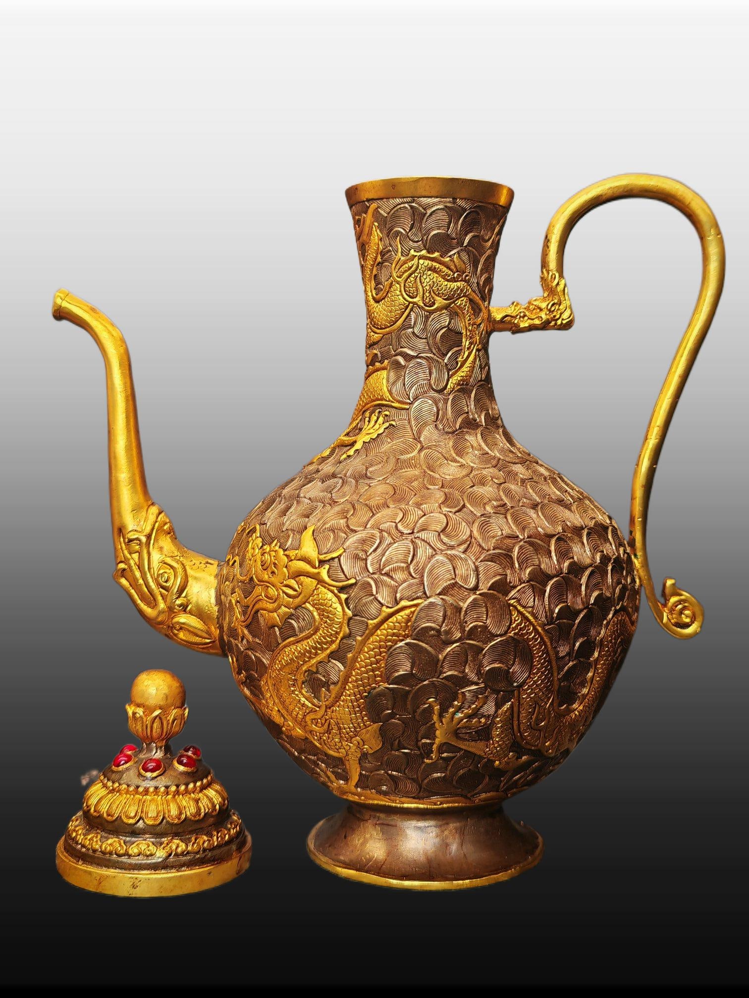 A Exquisite Gilt Bronze Dragon Pattern Ewer - 6