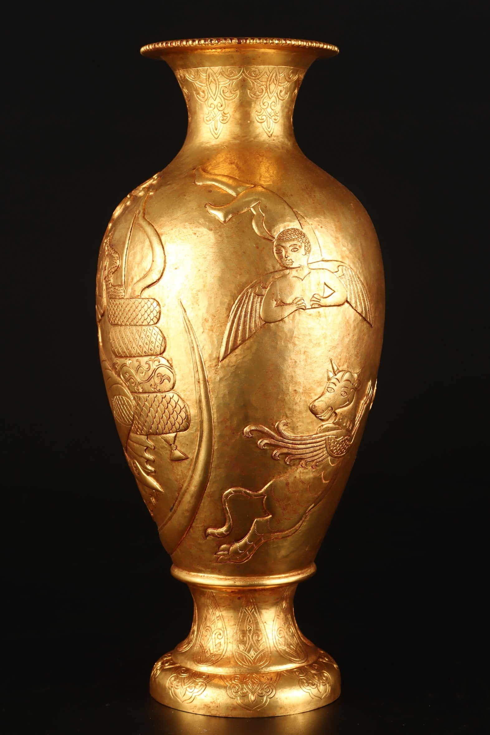 A Exquisite Gilt Bronze Buddha Statue Pattern Vase - 2