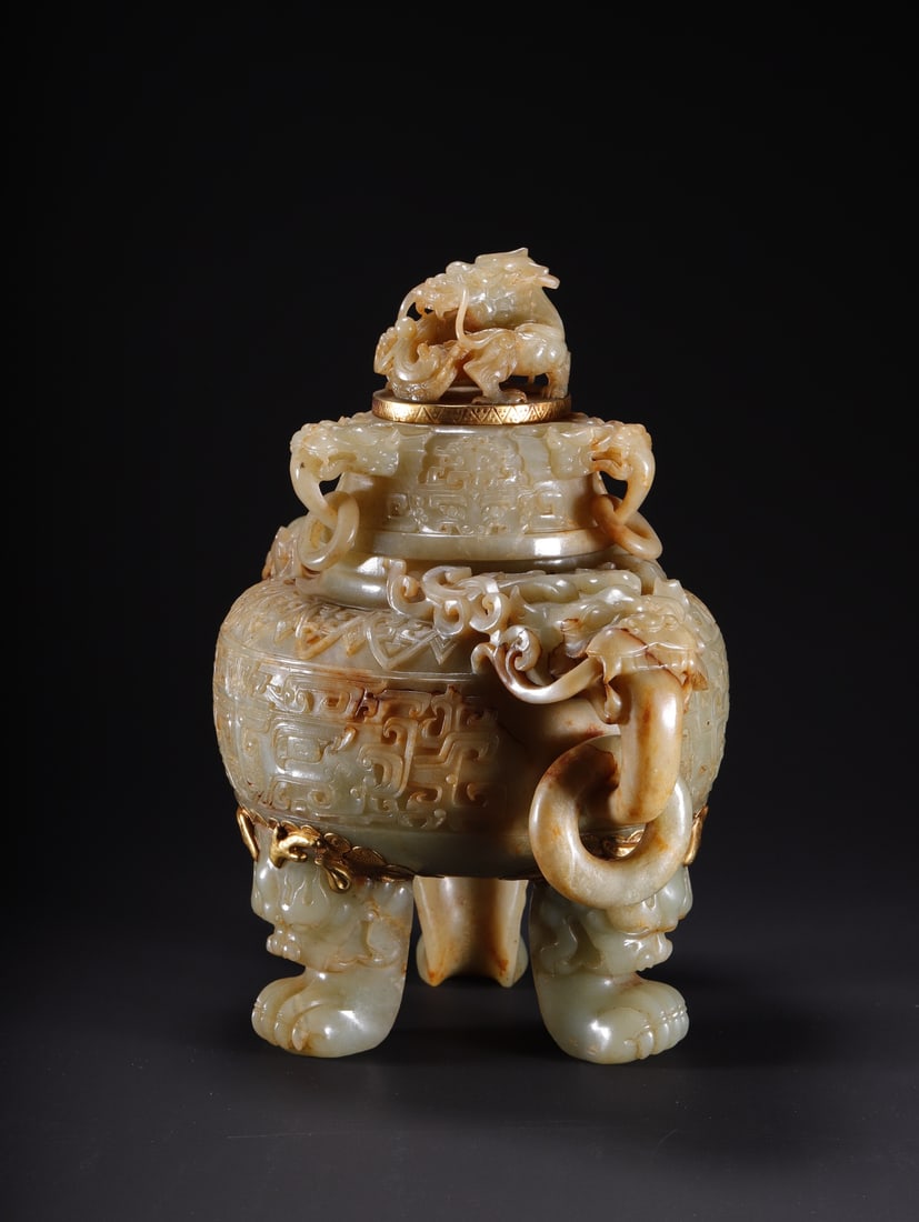 A Exquisite Hotan Jade Dragon Pattern Censer - 2