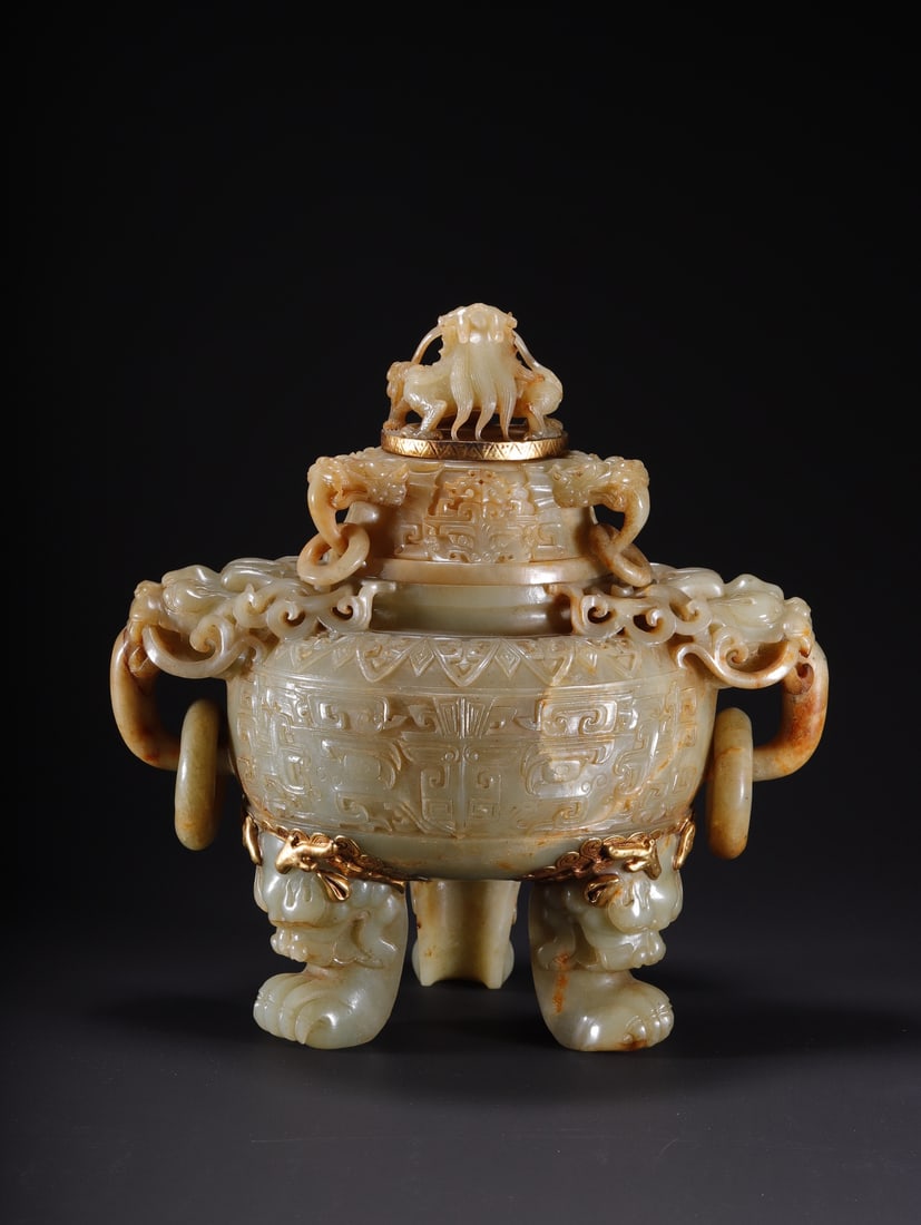 A Exquisite Hotan Jade Dragon Pattern Censer - 3