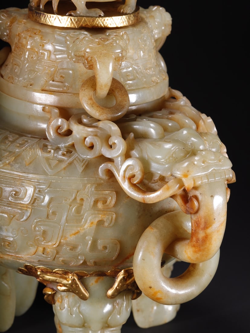 A Exquisite Hotan Jade Dragon Pattern Censer - 8