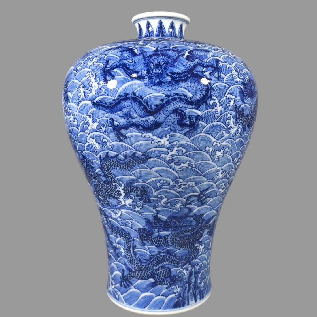 A Exquisite Blue and White Seawater Dragon Pattern Vase: A Exquisite Blue and White Seawater Dragon Pattern Vase,Qing Dynasty, China,Yongzheng Six-character Mark,Size:13.8inx2.8inx9.4inx5.4in