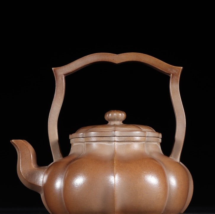 A Exquisite Purple Sands Water Chestnut Flower Lifting Beam Teapot: A Exquisite Purple Sands Water Chestnut Flower Lifting Beam Teapot,Ming Dynasty, China,With Mark,Size:4.9inx5.6in