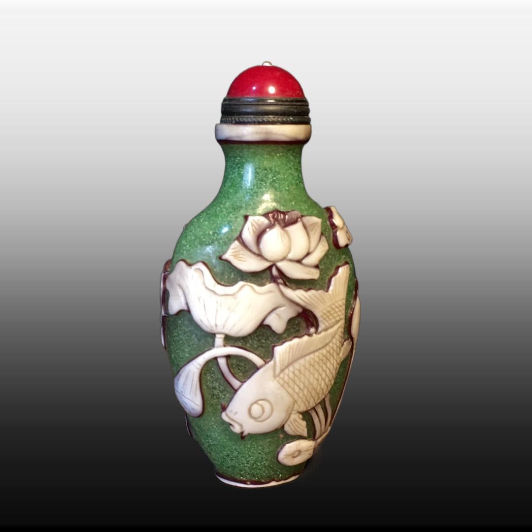 A Exquisite Colored glaze Fish Pattern Snuff Bottle - 3