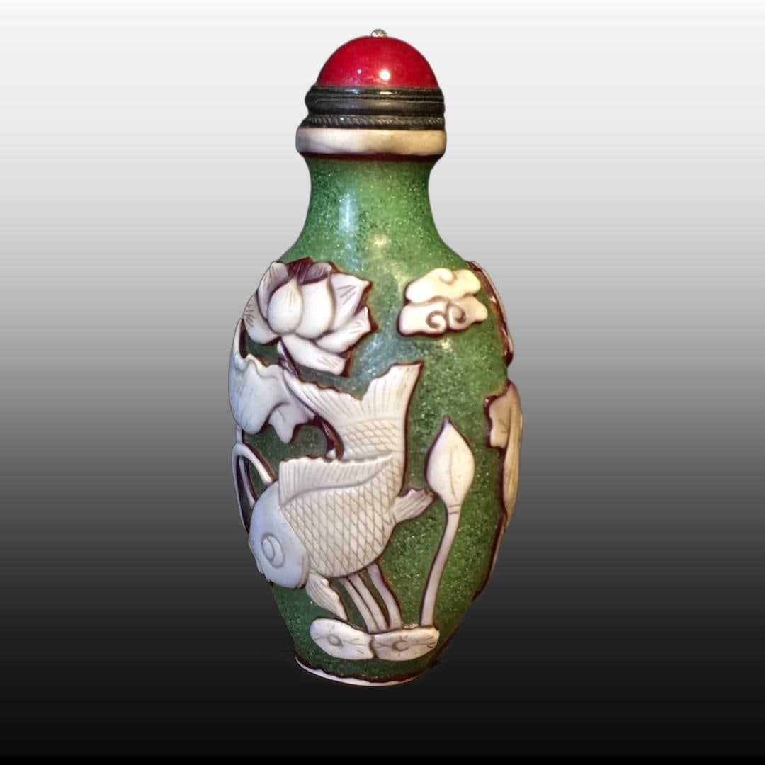 A Exquisite Colored glaze Fish Pattern Snuff Bottle - 4