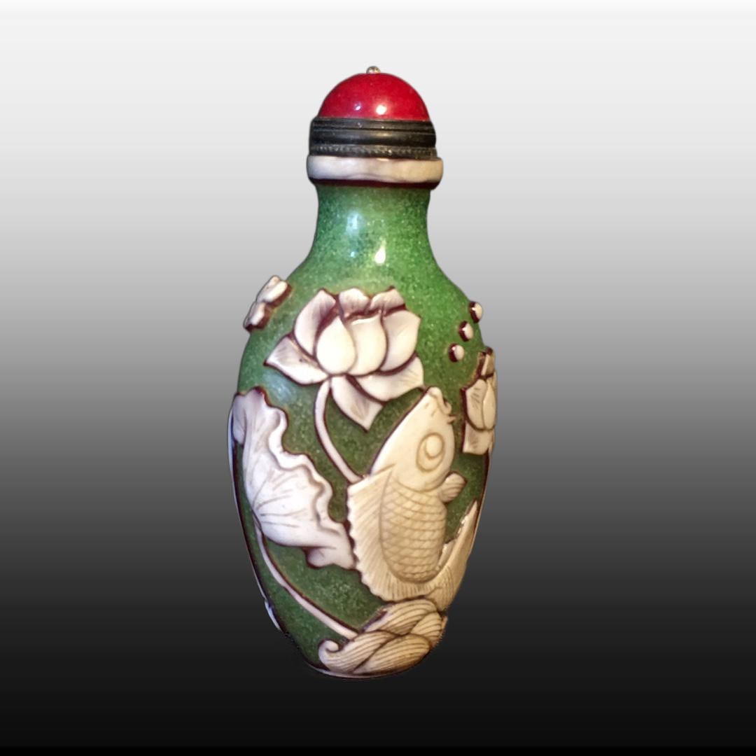 A Exquisite Colored glaze Fish Pattern Snuff Bottle - 5
