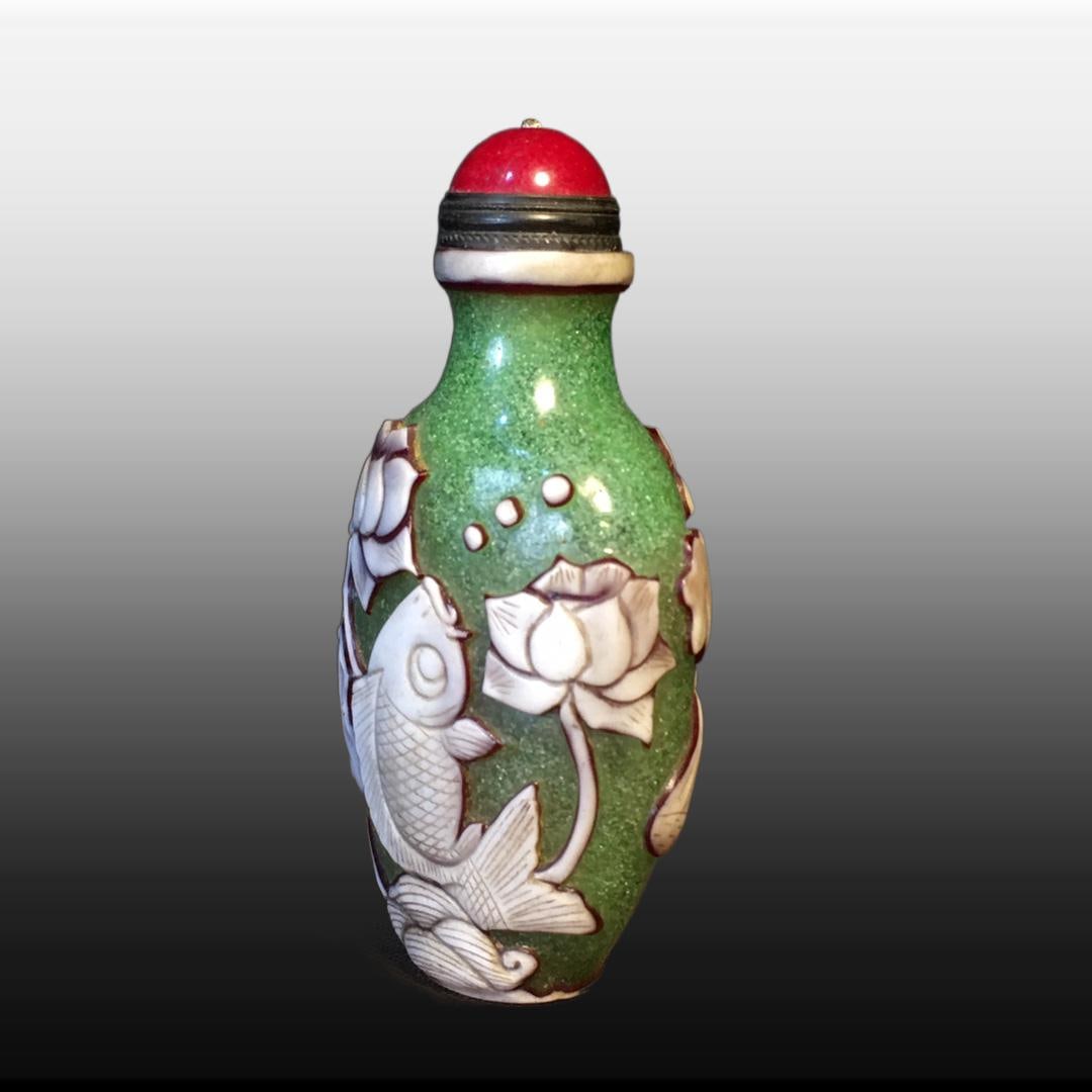 A Exquisite Colored glaze Fish Pattern Snuff Bottle - 6