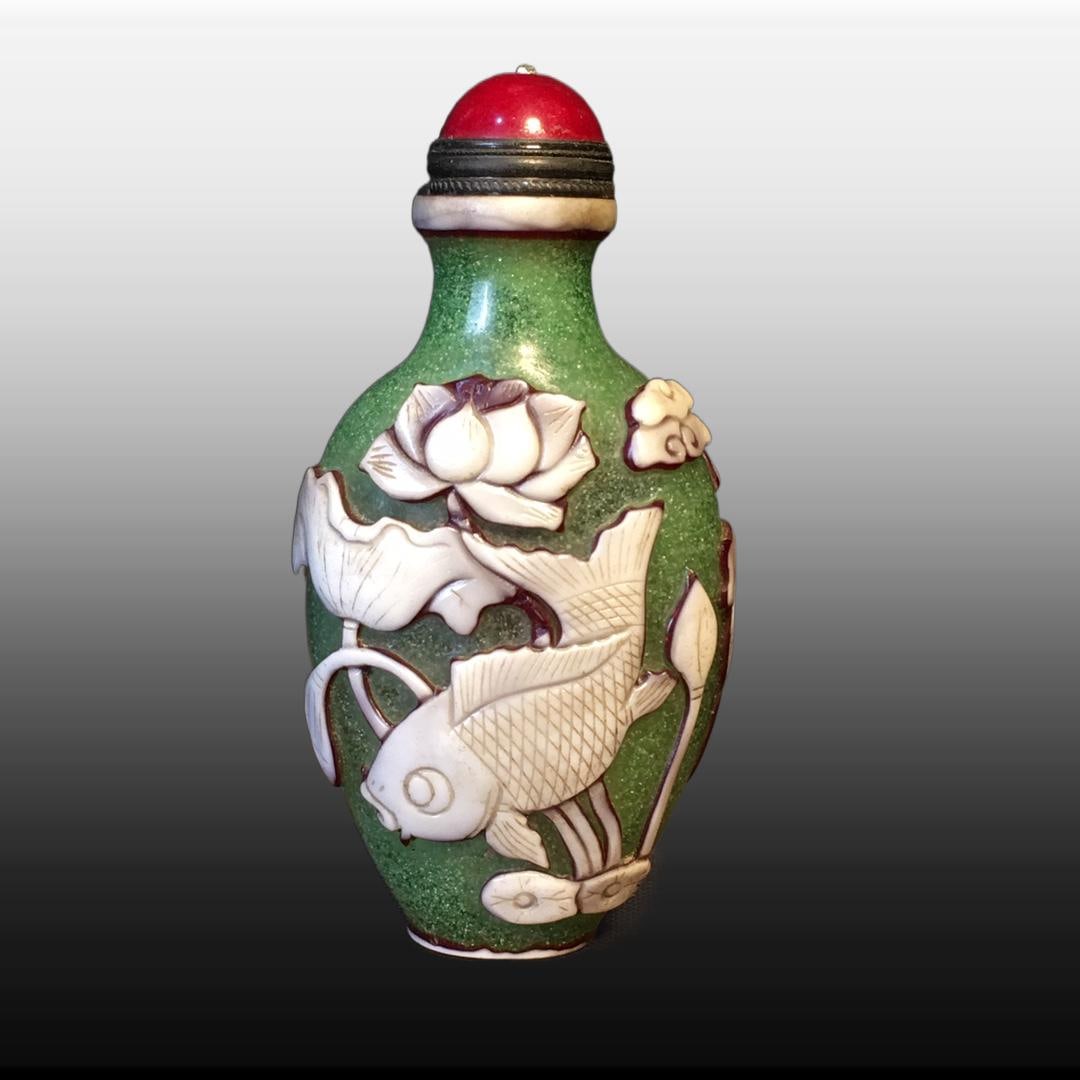 A Exquisite Colored glaze Fish Pattern Snuff Bottle - 7