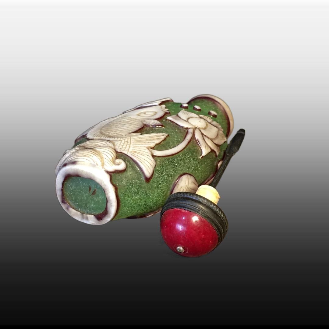 A Exquisite Colored glaze Fish Pattern Snuff Bottle - 9