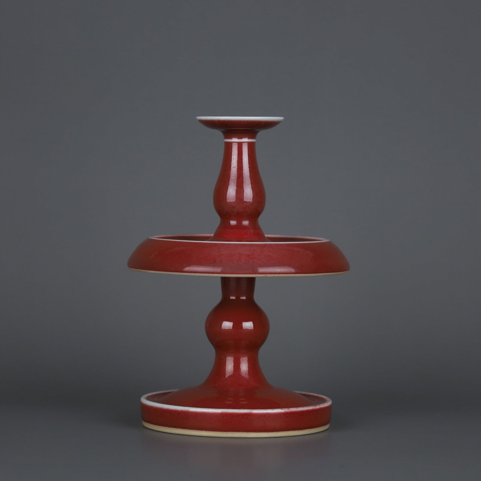 A Exquisite Ji Red Glaze Candlestick - 2