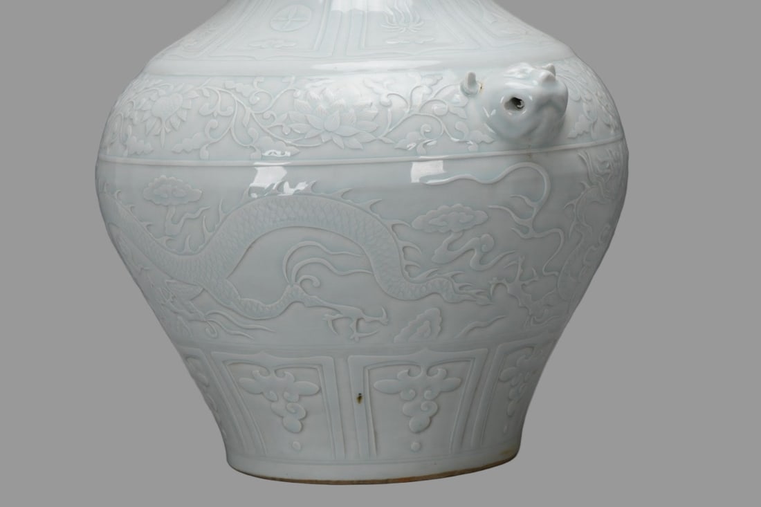 A Exquisite Shadow Blue Glazed Dragon Pattern Jar - 6