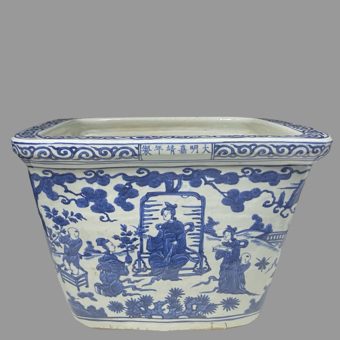 A Exquisite Blue and White Figures Pattern Vat - 3