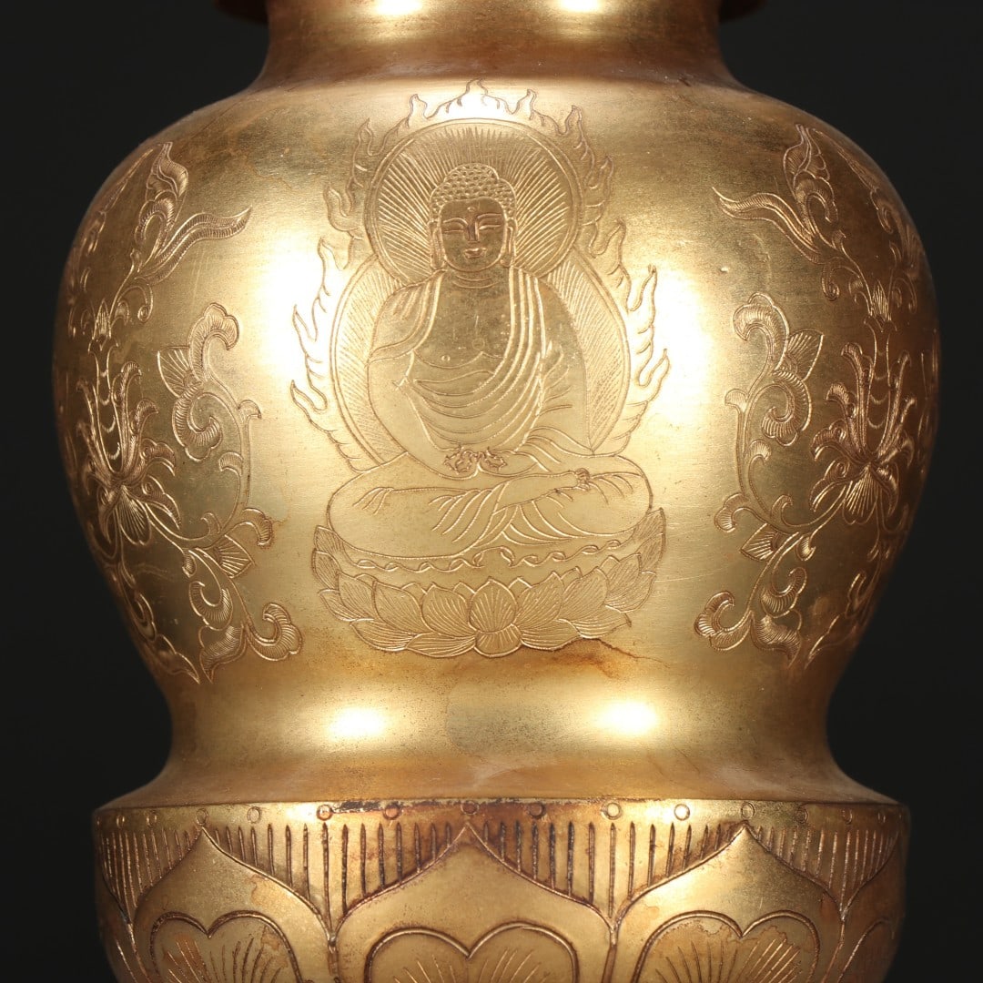 A Exquisite Gilt Bronze Buddha Pattern Jar - 2