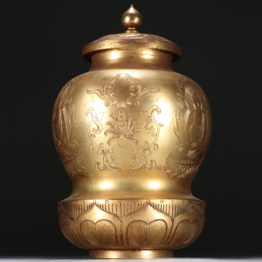 A Exquisite Gilt Bronze Buddha Pattern Jar - 4