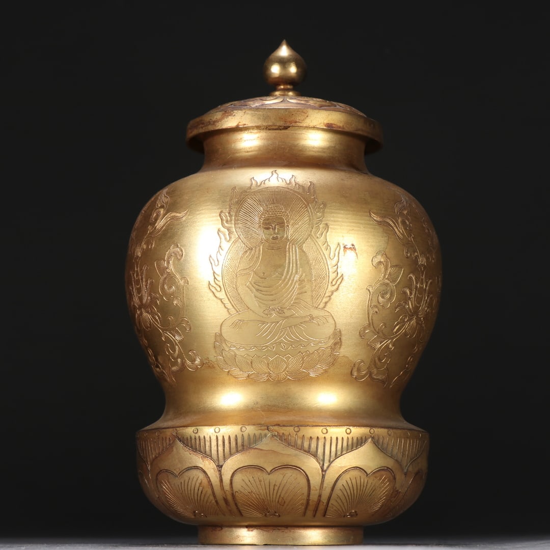 A Exquisite Gilt Bronze Buddha Pattern Jar - 5