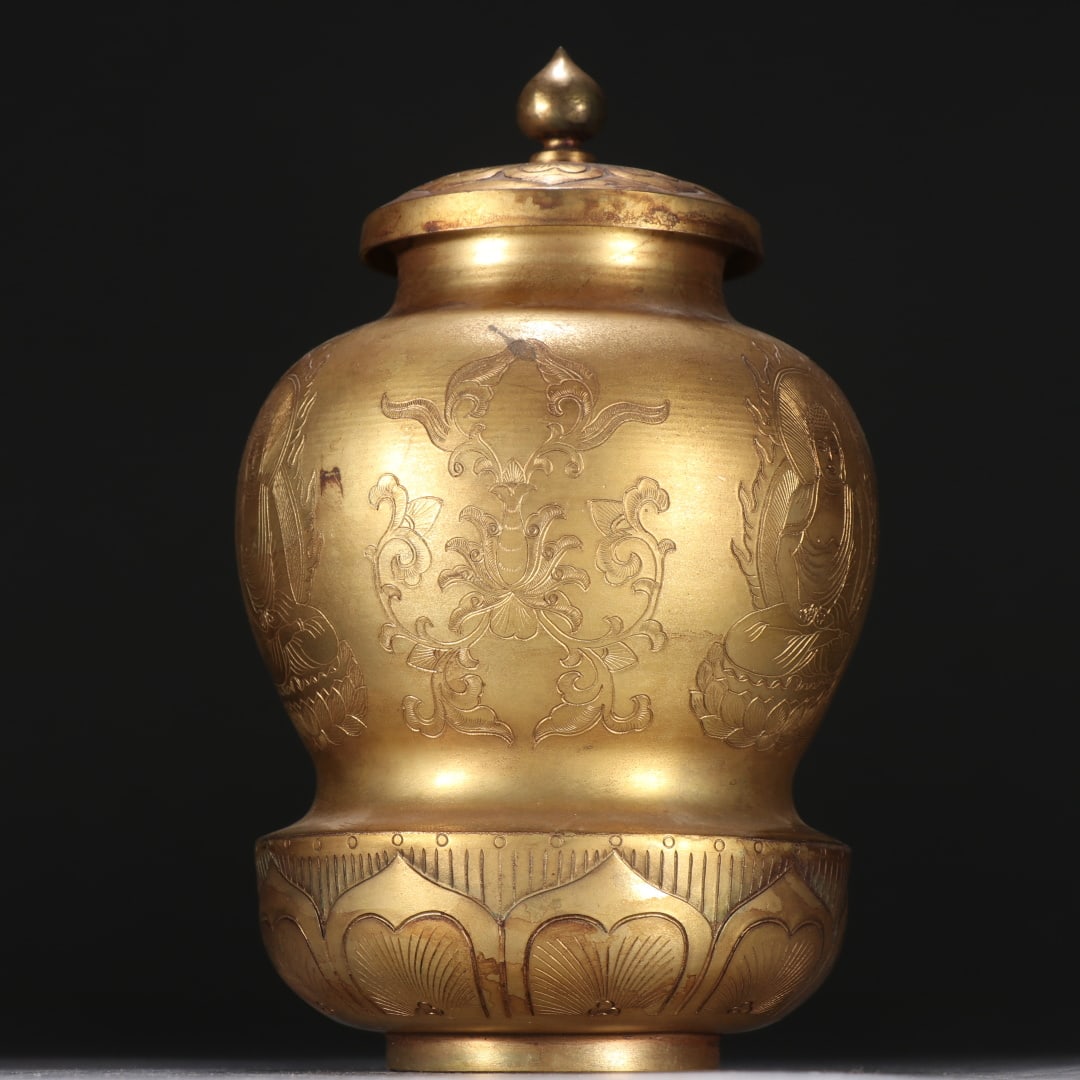 A Exquisite Gilt Bronze Buddha Pattern Jar - 7