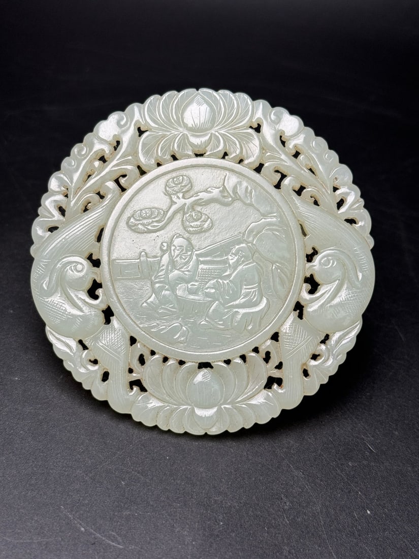 A Exquisite Hotan Jade Figures Pattern Jade Pendant - 7