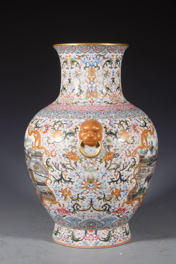 A Exquisite Enamel Landscape Pattern Vase - 6
