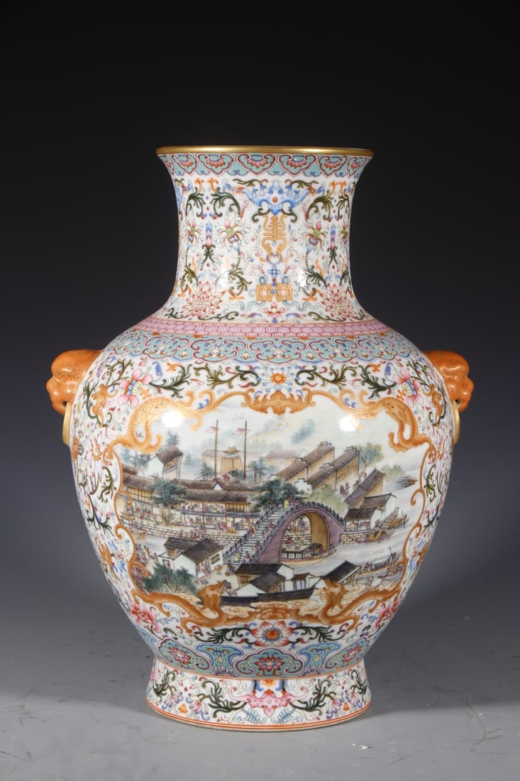 A Exquisite Enamel Landscape Pattern Vase - 7