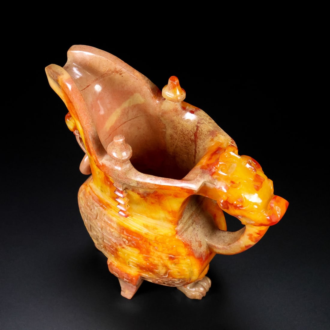 A Exquisite Hotan Jade Dragon Ears Cup: A Exquisite Hotan Jade Dragon Ears Cup,Hang Dynasty, China,Size:6.7inx3inx7.1in,Weight:1217g 和田玉龙耳杯,中国汉代