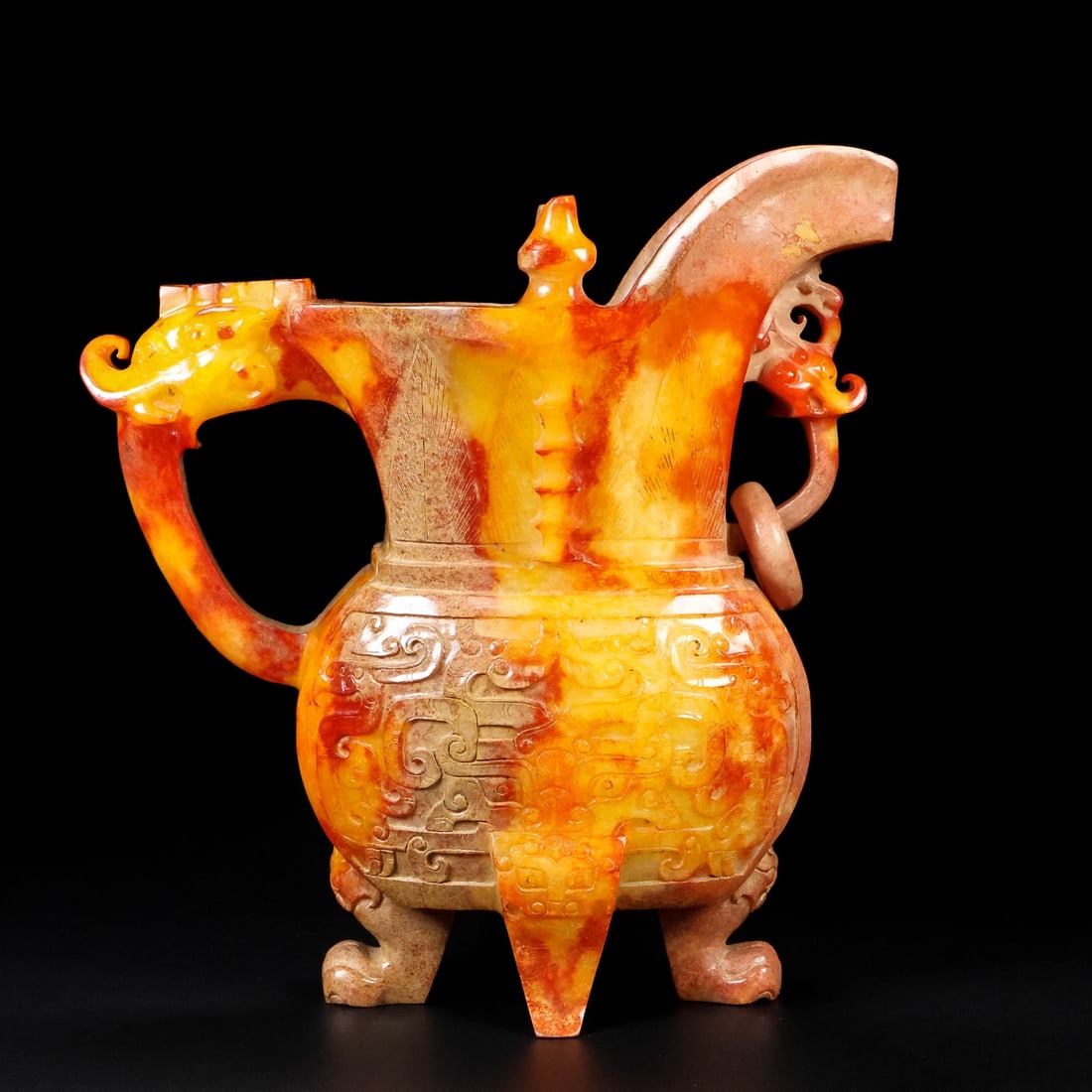 A Exquisite Hotan Jade Dragon Ears Cup: A Exquisite Hotan Jade Dragon Ears Cup,Hang Dynasty, China,Size:6.7inx3inx7.1in,Weight:1217g 和田玉龙耳杯,中国汉代