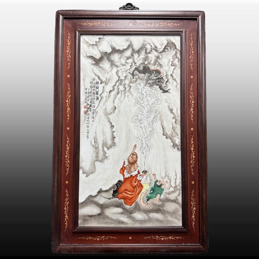 A Exquisite Famille-Rose Arhat Pattern Porcelain Plate: A Exquisite Famille-Rose Arhat Pattern Porcelain Plate,Republic of China,Size:39.4inx25.2in 粉彩罗汉纹瓷板画,民国