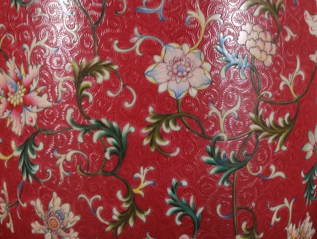 Ruby Red-Glazed Painted Gold Lotus Pattern Vase - 7