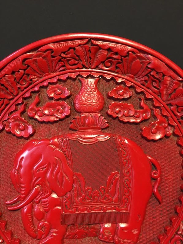 A Exquisite Carved Red Lacquer Elephant Pattern Plate - 2