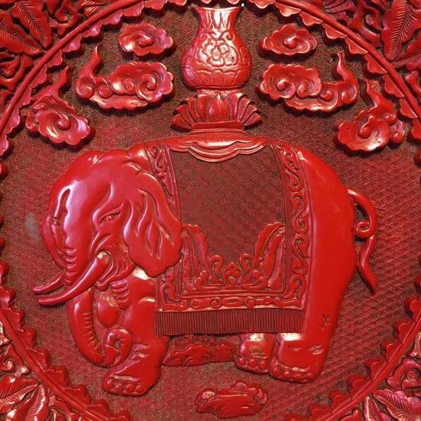 A Exquisite Carved Red Lacquer Elephant Pattern Plate - 3