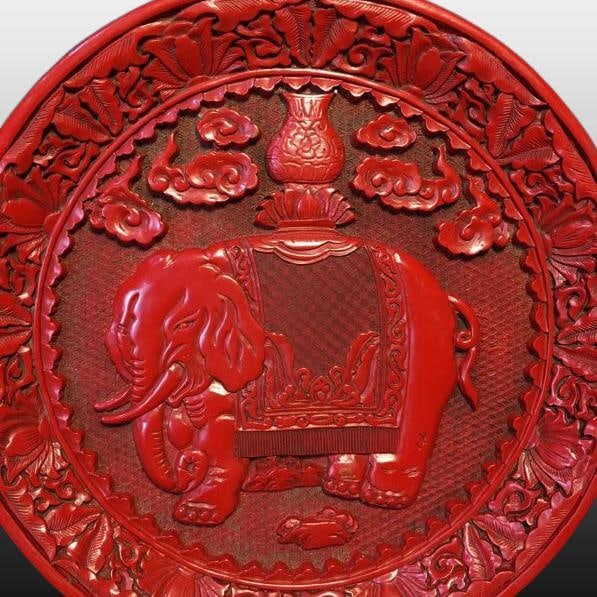 A Exquisite Carved Red Lacquer Elephant Pattern Plate - 6