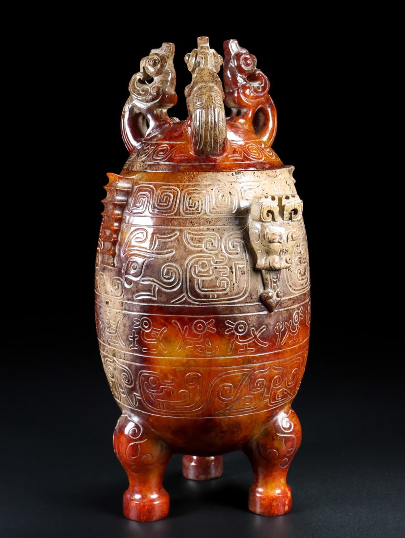 A Exquisite Hotan Jade Beast-Face Pattern Vase - 2