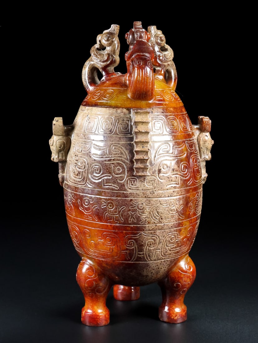 A Exquisite Hotan Jade Beast-Face Pattern Vase - 3