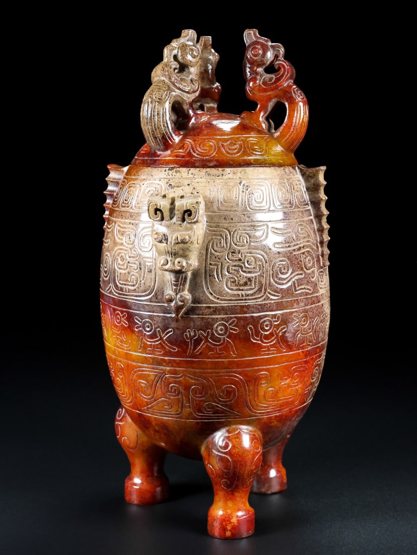 A Exquisite Hotan Jade Beast-Face Pattern Vase - 4