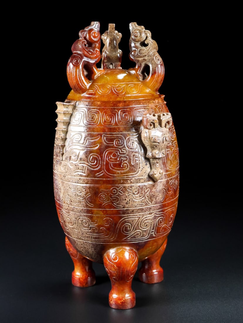 A Exquisite Hotan Jade Beast-Face Pattern Vase - 5