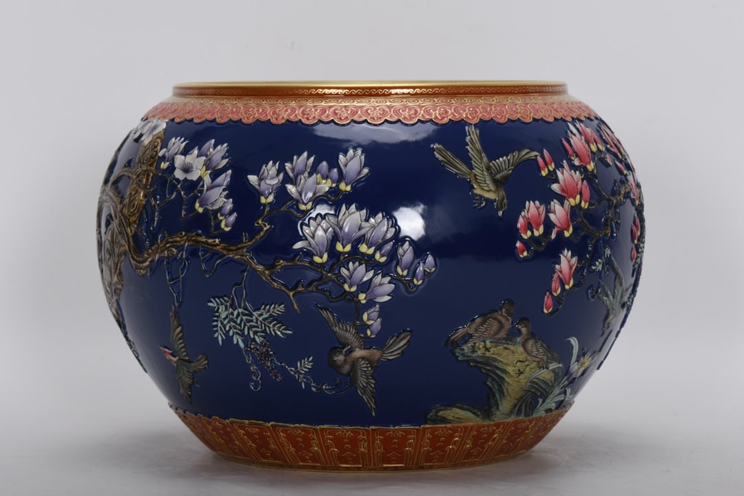 A Exquisite Enamel Blue Ground Phoenix Pattern Brush Washer - 2
