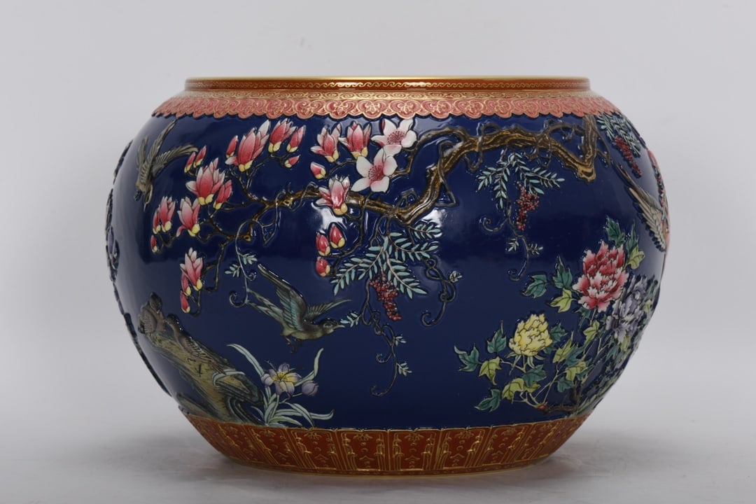 A Exquisite Enamel Blue Ground Phoenix Pattern Brush Washer - 3