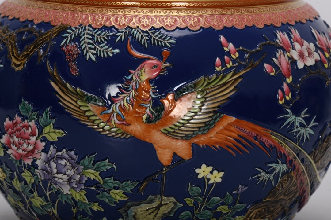 A Exquisite Enamel Blue Ground Phoenix Pattern Brush Washer - 4