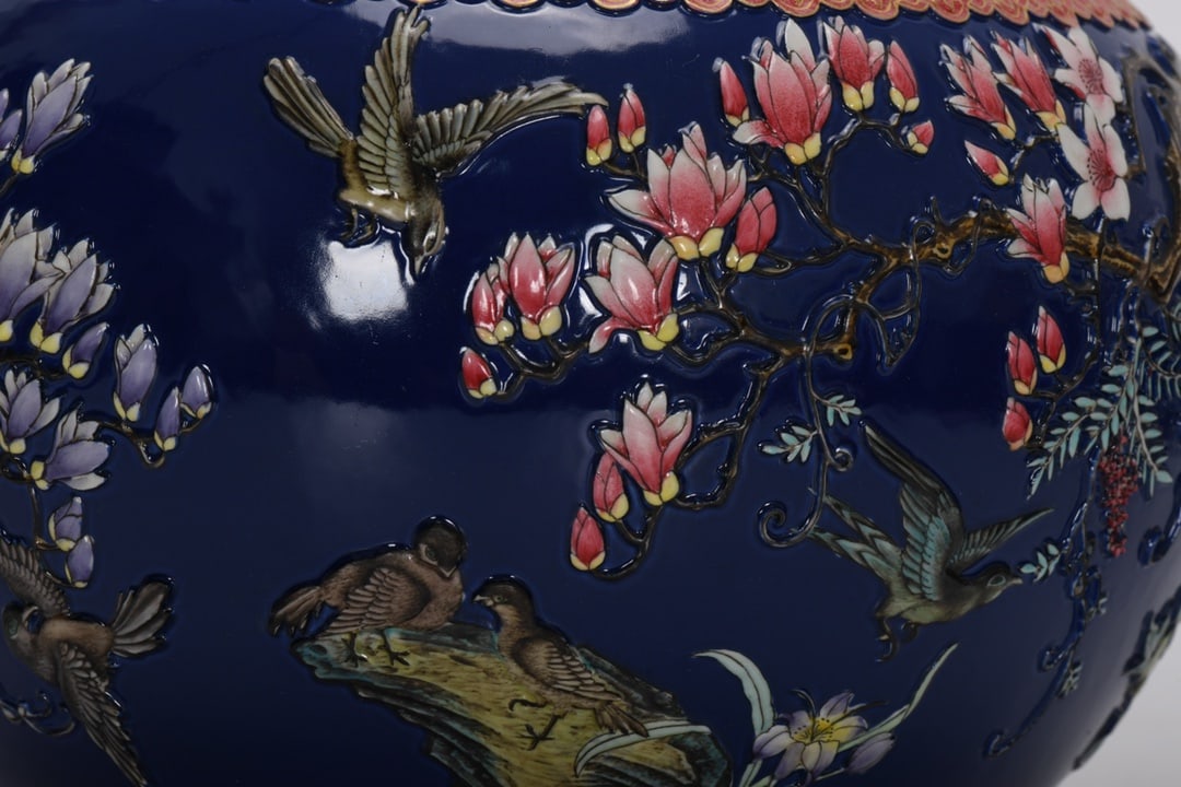 A Exquisite Enamel Blue Ground Phoenix Pattern Brush Washer - 5