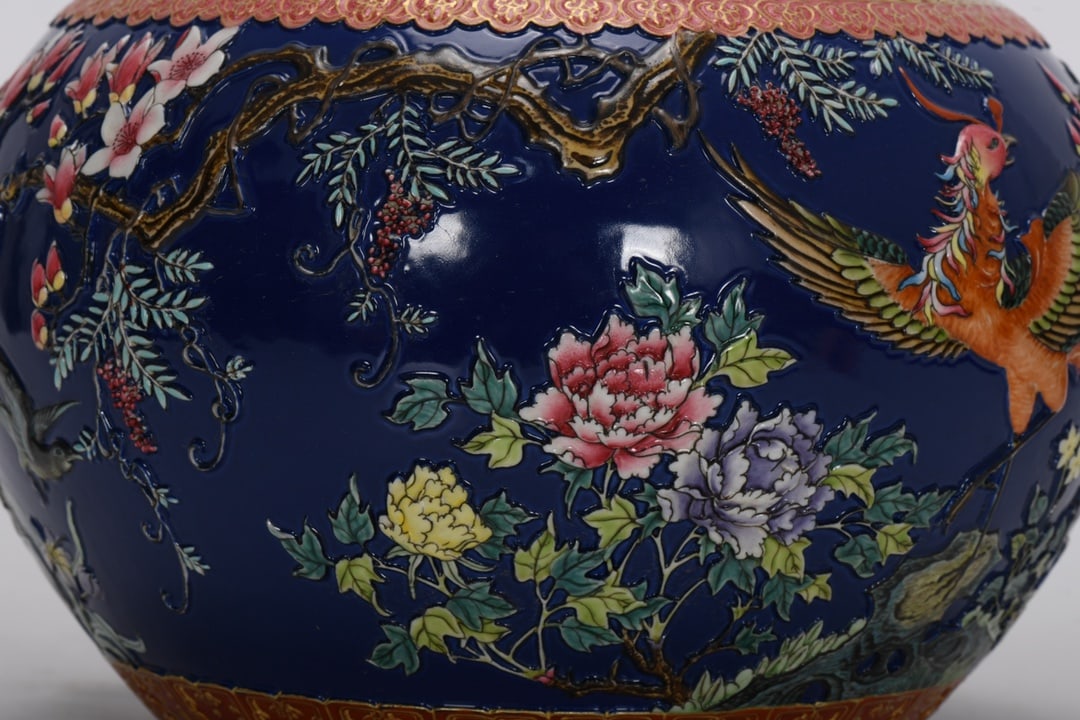 A Exquisite Enamel Blue Ground Phoenix Pattern Brush Washer - 6
